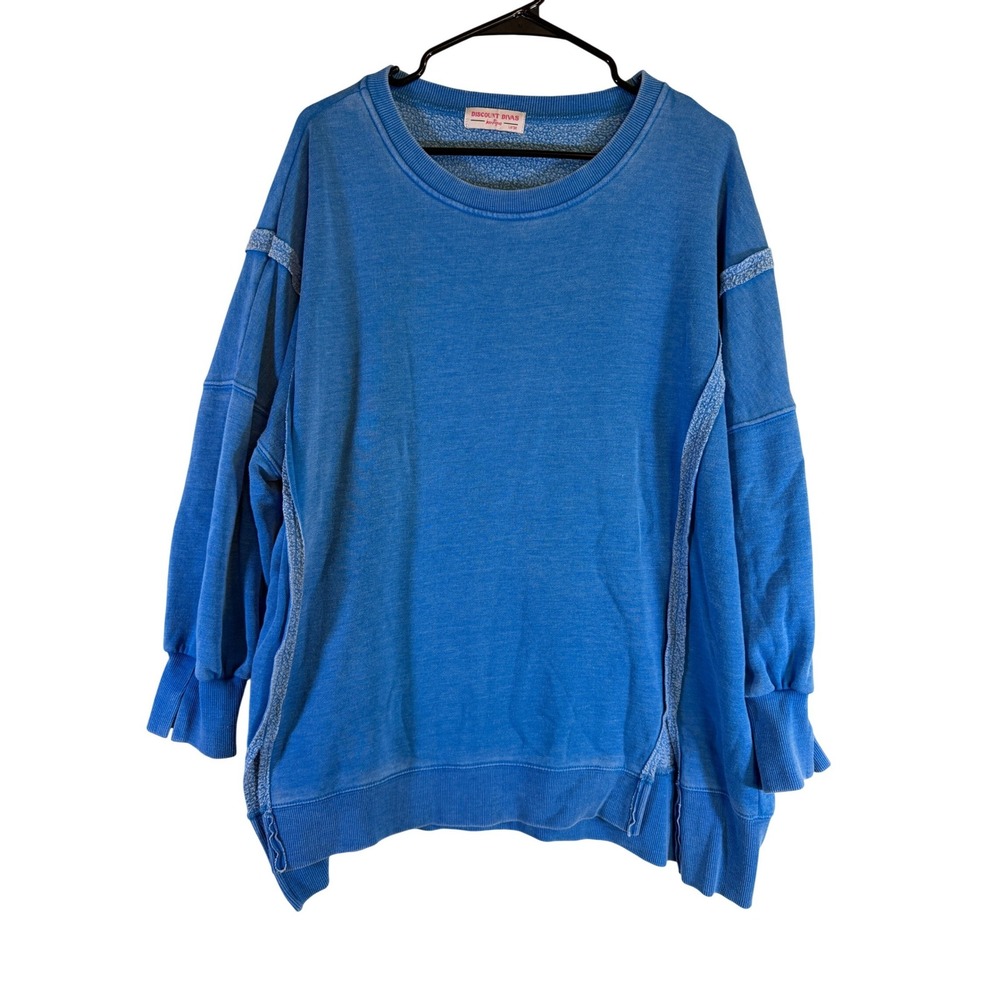 Discount Divas Boutique Blue Oversized Exposed Seam Crewneck Sweatshirt Large